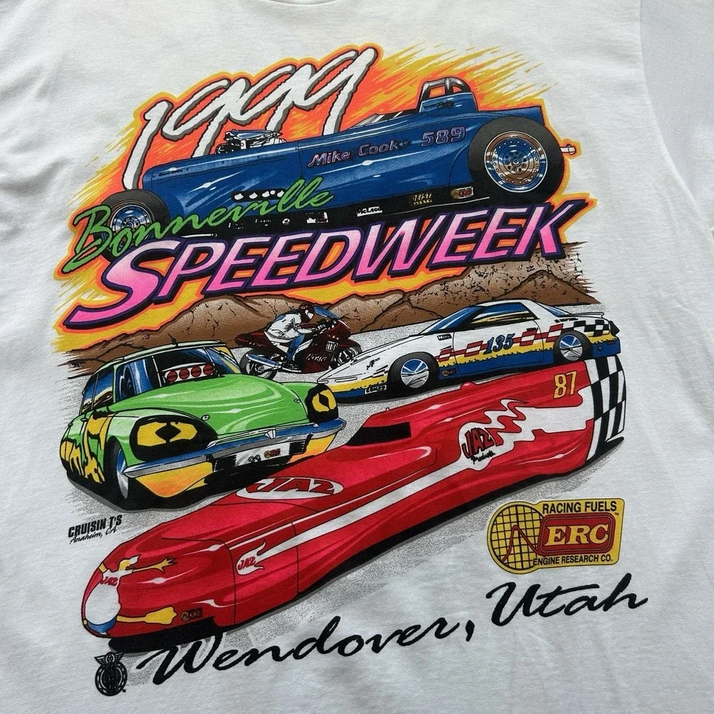 Vintage 1999 XL Bonneville Speedweek White T-shirt AOP Racing Tee Wendover,Utah